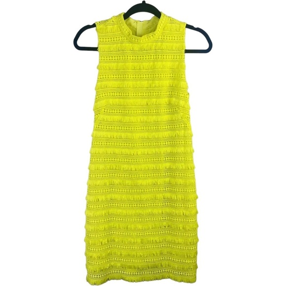 J. CREW Women Yellow Sheath Dress US 4  Fringe Lace Sleeveless Knee Leng… - Picture 1 of 9